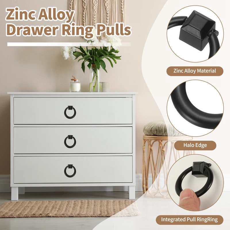 4Pack 1.42" Zinc Alloy Drawer Ring Pull Handles for Cupboard, Black