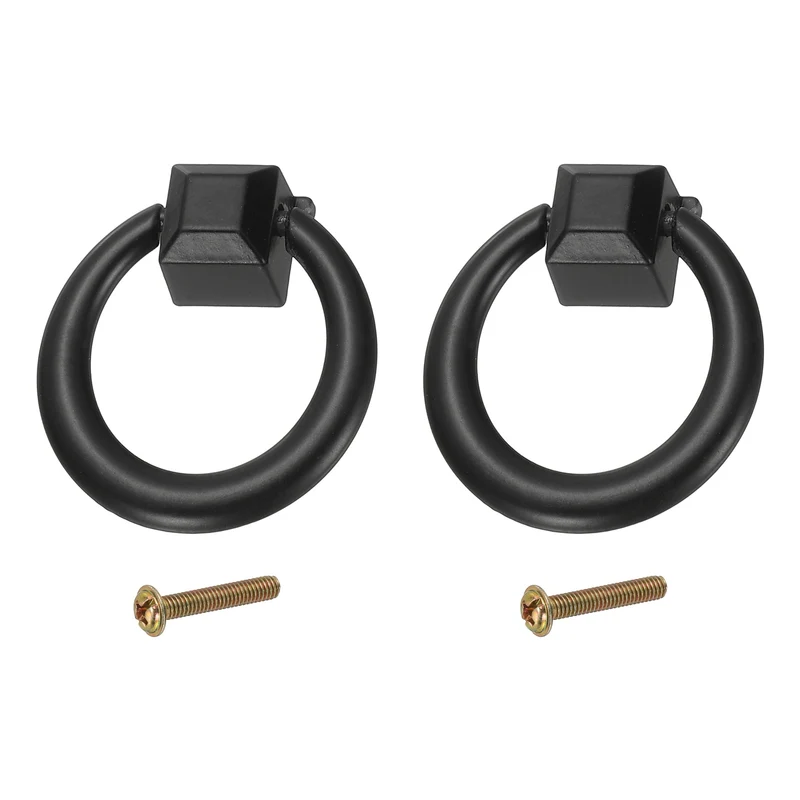 2Pack 1.42" Zinc Alloy Drawer Ring Pull Handles for Cupboard, Black