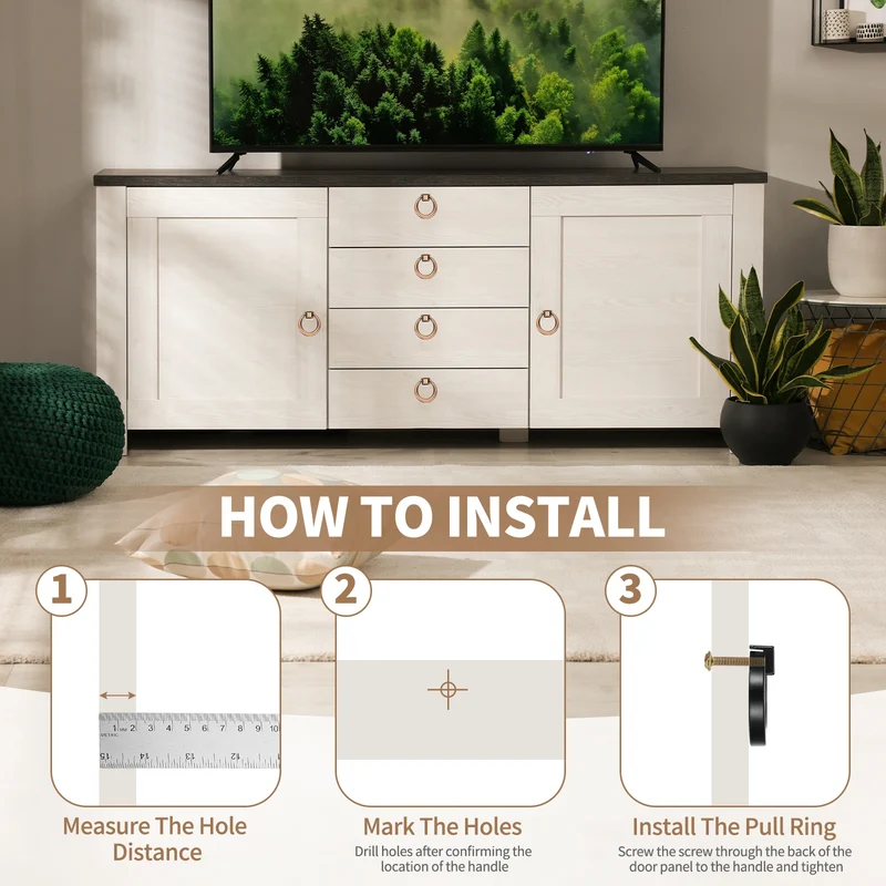 2Pack 1.42" Zinc Alloy Drawer Ring Pull Handles for Cupboard, Black