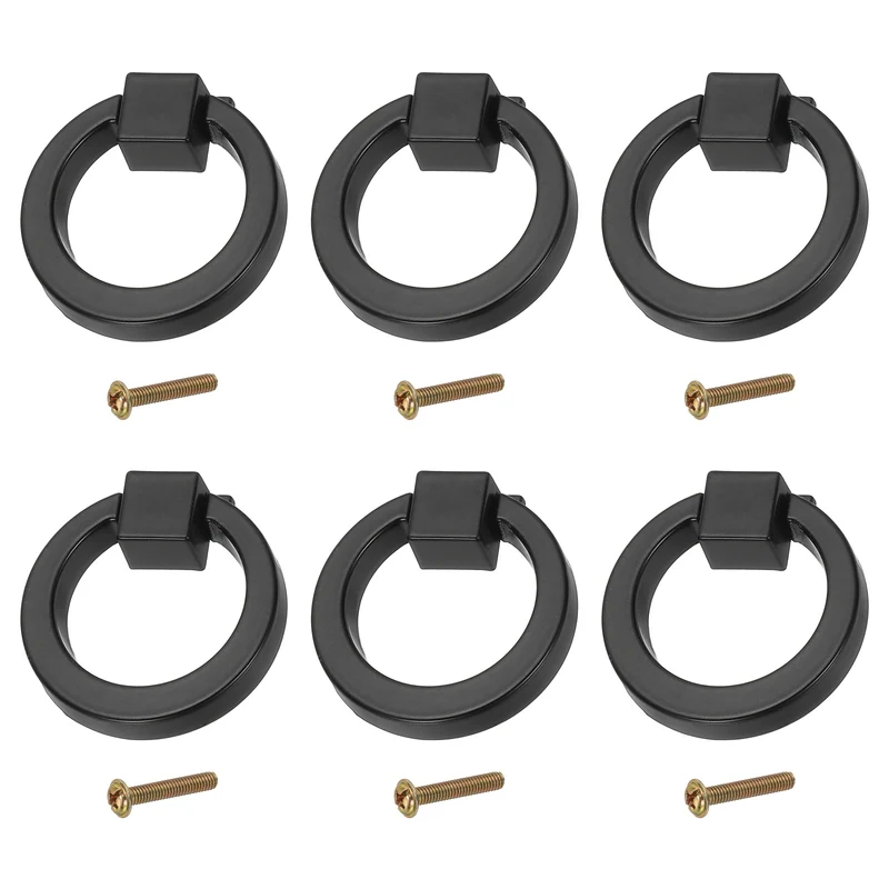 6Pack 1.57" Zinc Alloy Drawer Ring Pull Handles for Cupboard, Black