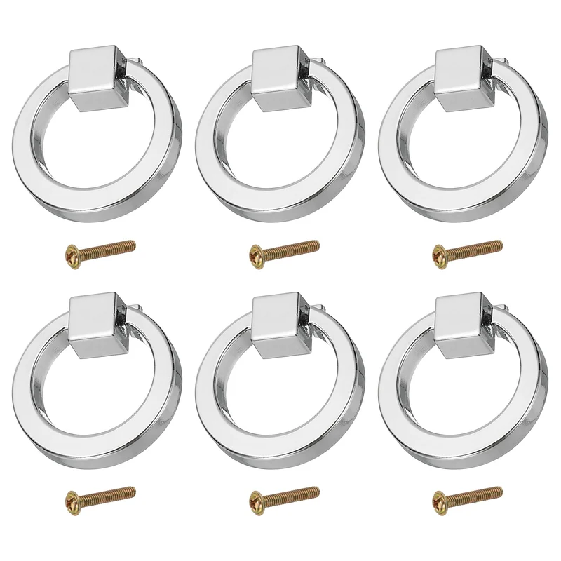 6Pack 1.57" Zinc Alloy Drawer Ring Pull Handles for Cupboard, Glossy