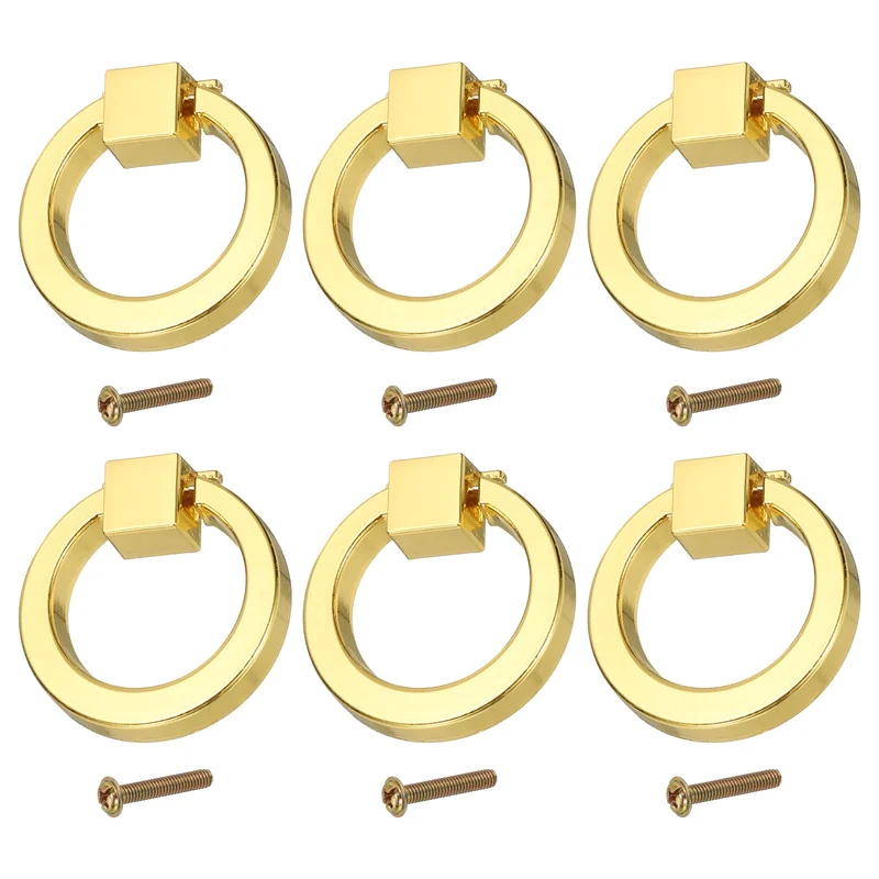 6Pack 1.57" Zinc Alloy Drawer Ring Pull Handles for Cupboard, Gold