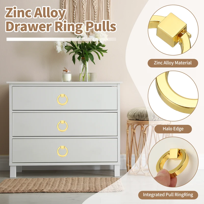 6Pack 1.57" Zinc Alloy Drawer Ring Pull Handles for Cupboard, Gold