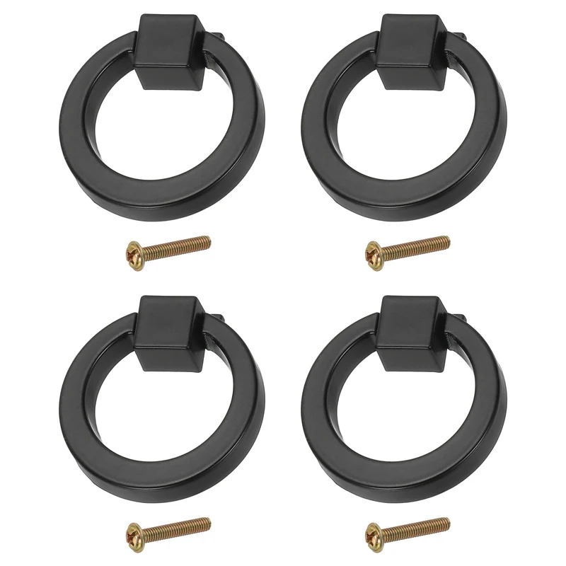 4 Pack 1.57" Zinc Alloy Drawer Ring Pull Handles for Cupboard Black