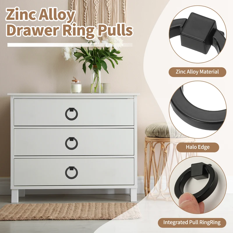 4 Pack 1.57" Zinc Alloy Drawer Ring Pull Handles for Cupboard Black