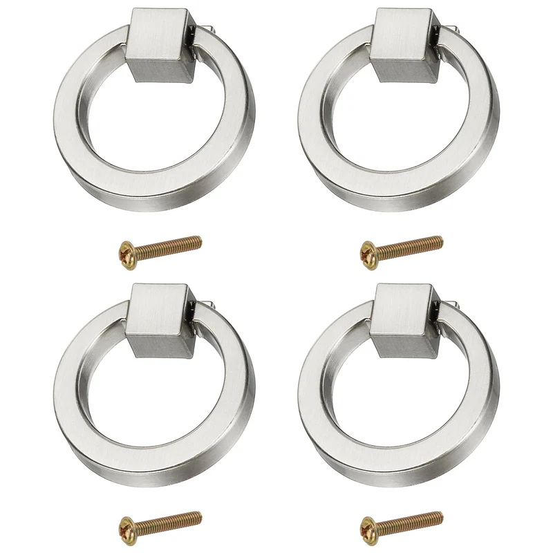4Pack 1.57" Zinc Alloy Drawer Ring Pull Handles for Cupboard Brushed
