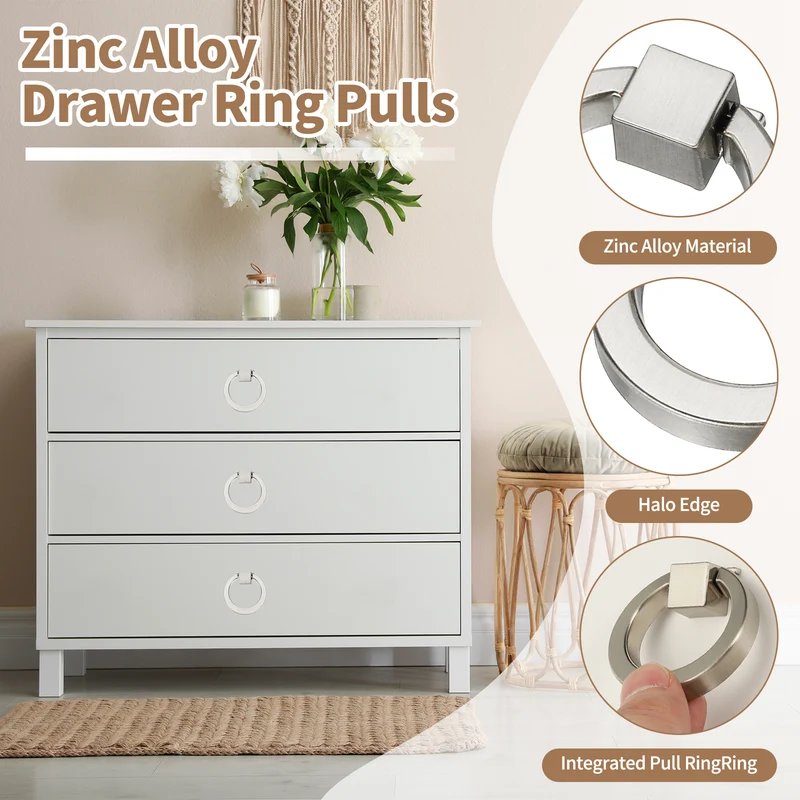4Pack 1.57" Zinc Alloy Drawer Ring Pull Handles for Cupboard Brushed