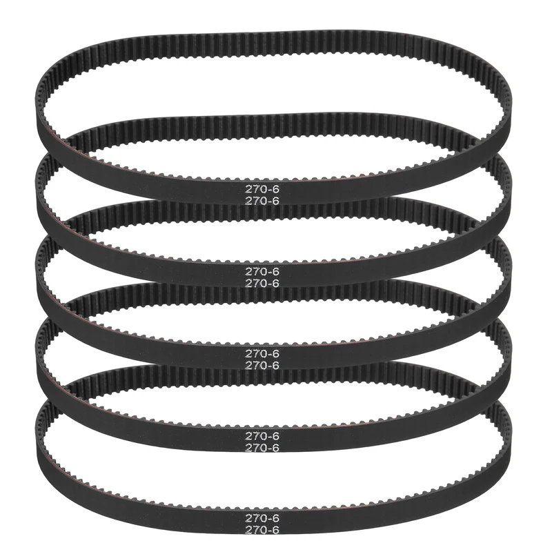 270mm GT-2 Timing Belt, 5pcs 6mm Width 2mm Pitch 3D Printing Closed Loop, Black