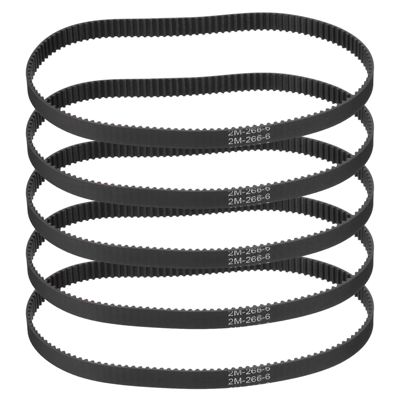 266mm GT-2 Timing Belt, 5pcs 6mm Width 2mm Pitch 3D Printing Closed Loop, Black