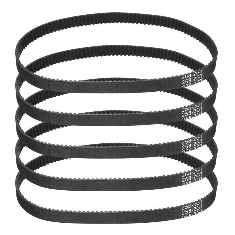 258mm GT-2 Timing Belt, 5pcs 6mm Width 2mm Pitch 3D Printing Closed Loop, Black