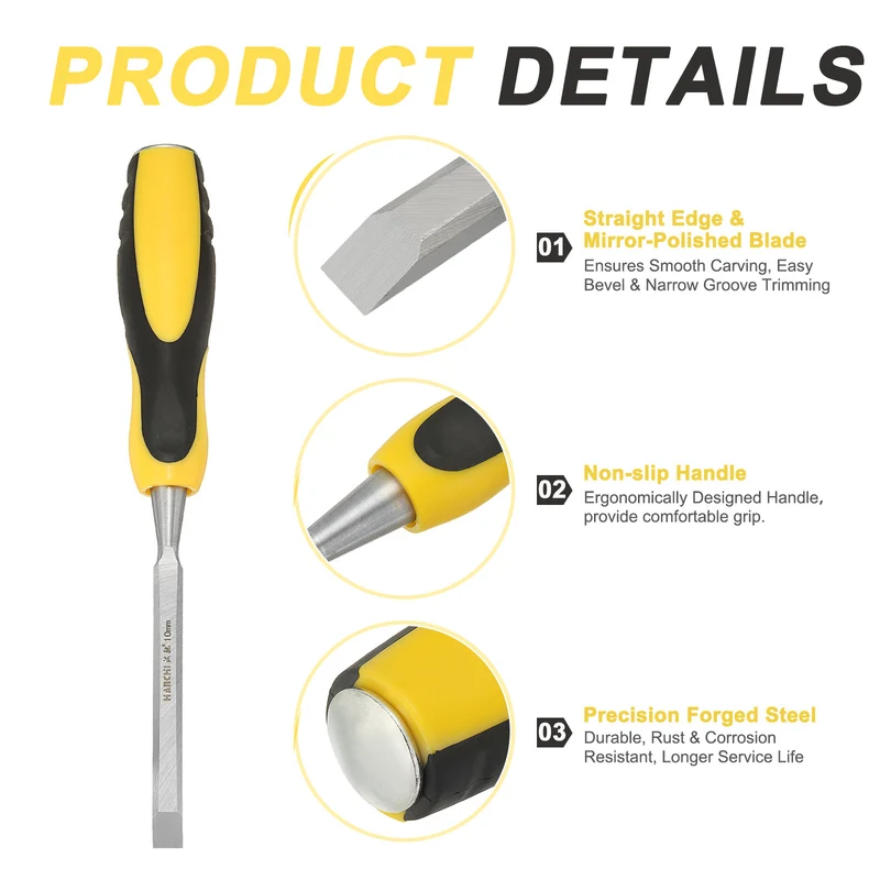 3/8" Steel Wood Chisel Blade Wood Working Flat Chisel with Handle Yellow