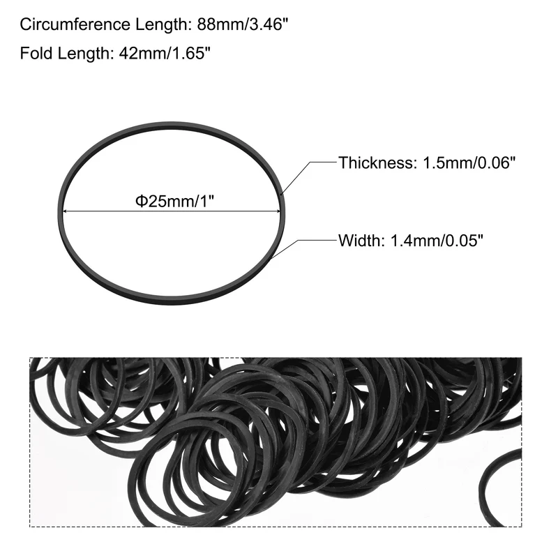 Rubber Band Loop Stretchable Rubber Elastic Band Black 1inch Dia for Home Office, Pack of 475