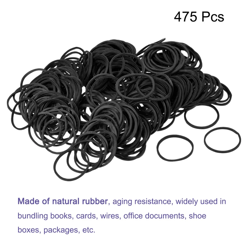 Rubber Band Loop Stretchable Rubber Elastic Band Black 1inch Dia for Home Office, Pack of 475