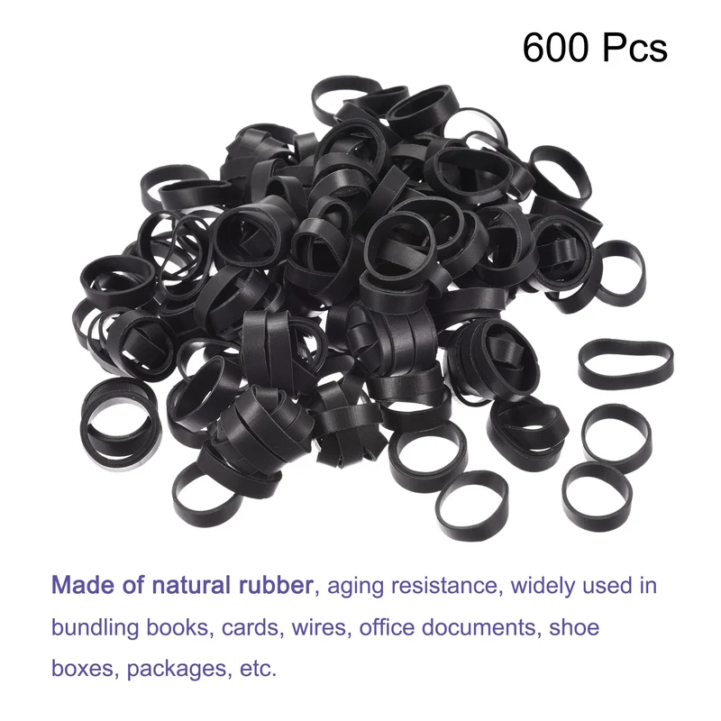 Rubber Band Loop Stretchable Rubber Elastic Band Black 0.7inch Dia for Home Office, Pack of 600