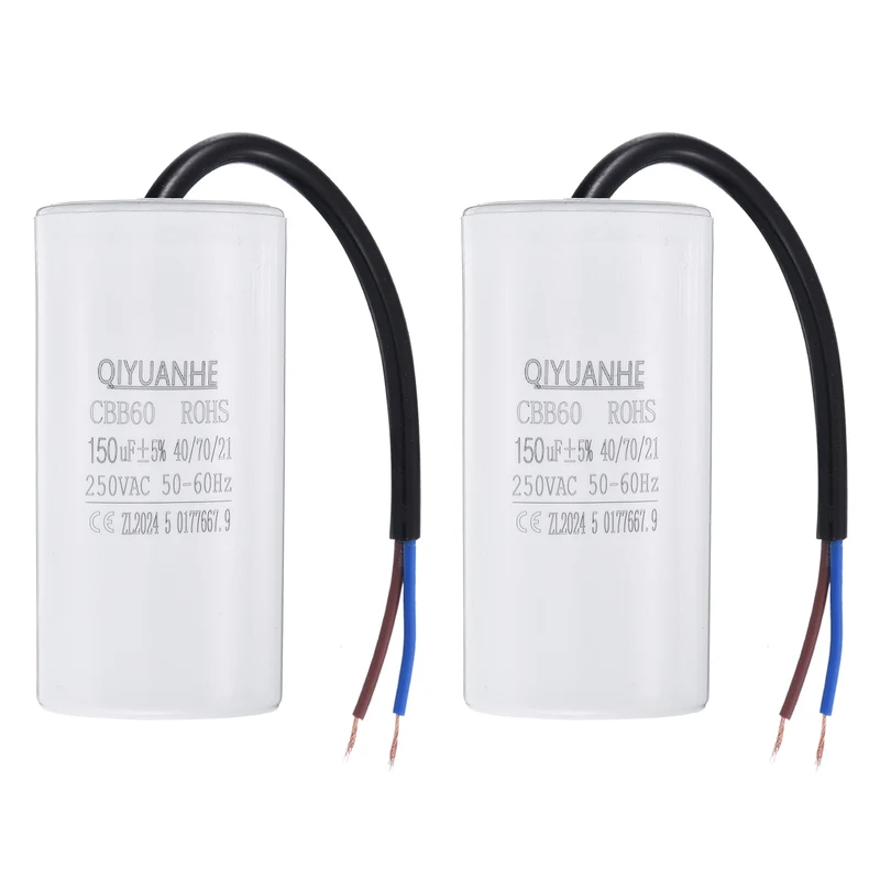 2Pcs CBB60 150uf Running Capacitor 250VAC 50/60Hz 100x50mm