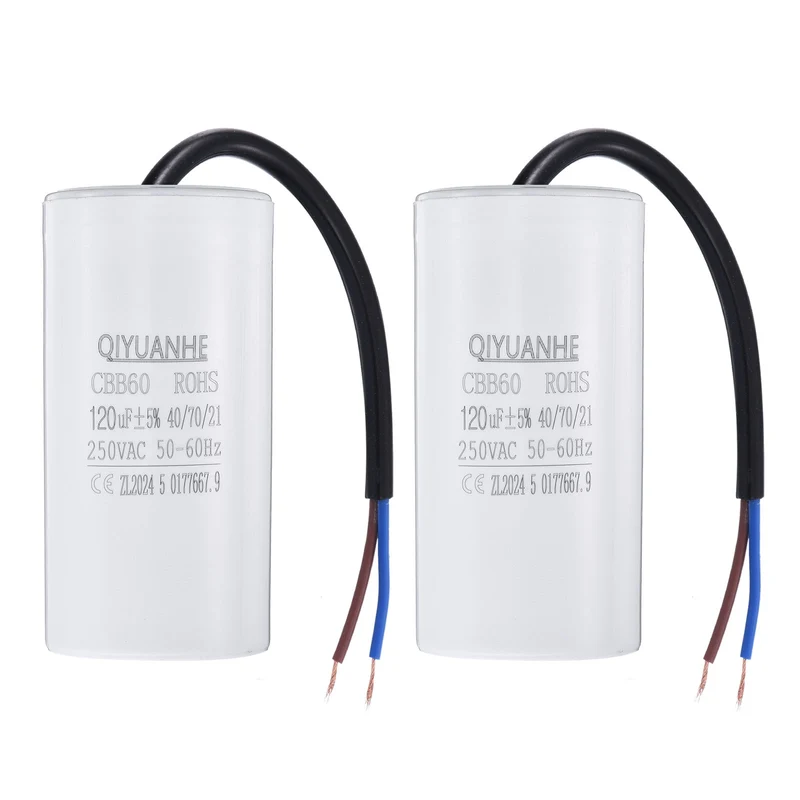 2Pcs CBB60 120uf Running Capacitor 250VAC 50/60Hz 100x50mm