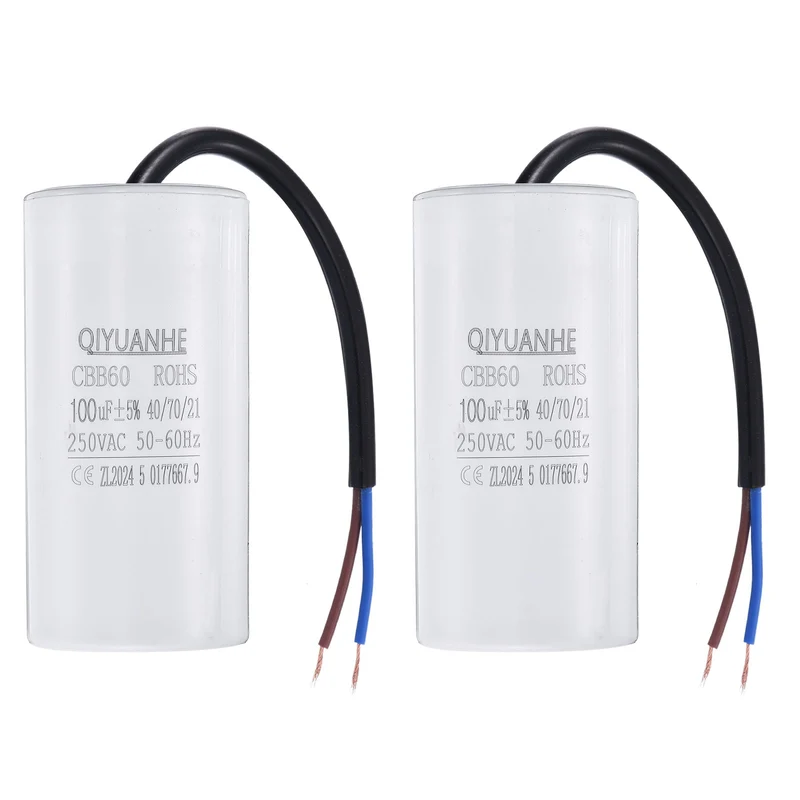 2Pcs CBB60 100uf Running Capacitor 250VAC 50/60Hz 100x50mm