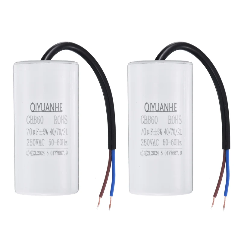2Pcs CBB60 70uf Running Capacitor 250VAC 50/60Hz 100x50mm