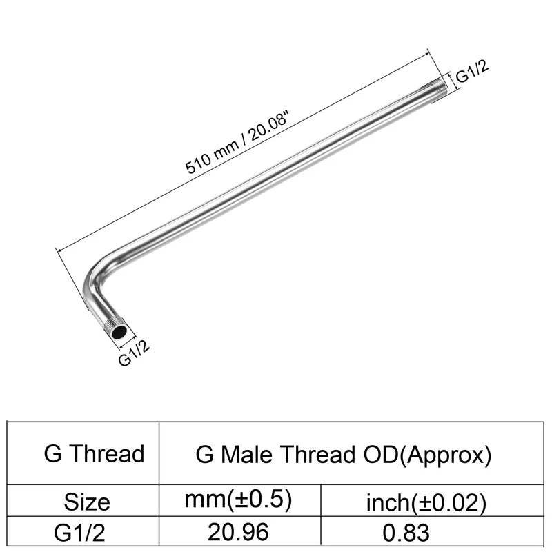 1Pcs G1/2 Male Thread Shower Arm 20.08" Length Wall-Mounted Extension Connector