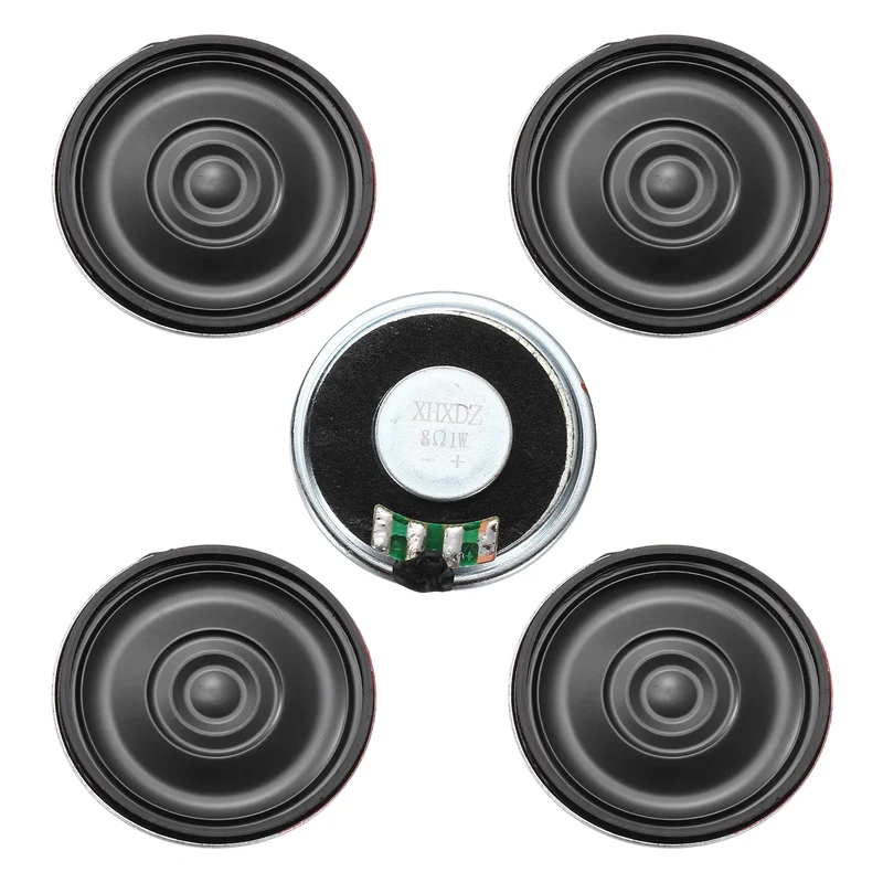 5Pcs 8 Ohm 1W 36mm Dia Round Micro Speaker Iron Shell Black