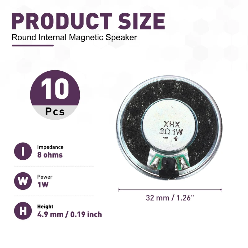 10Pcs 8 Ohm 1W 32mm Dia Round Micro Speaker Iron Shell Black
