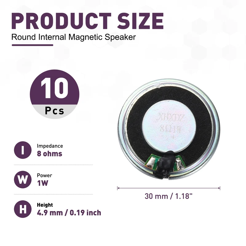 10Pcs 8 Ohm 1W 30mm Dia Round Micro Speaker Iron Shell Black