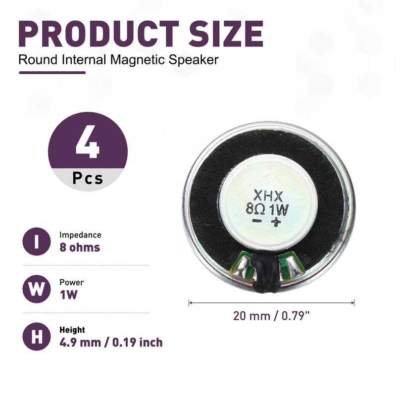 5Pcs 8 Ohm 1W 28mm Dia Round Micro Speaker Iron Shell Black