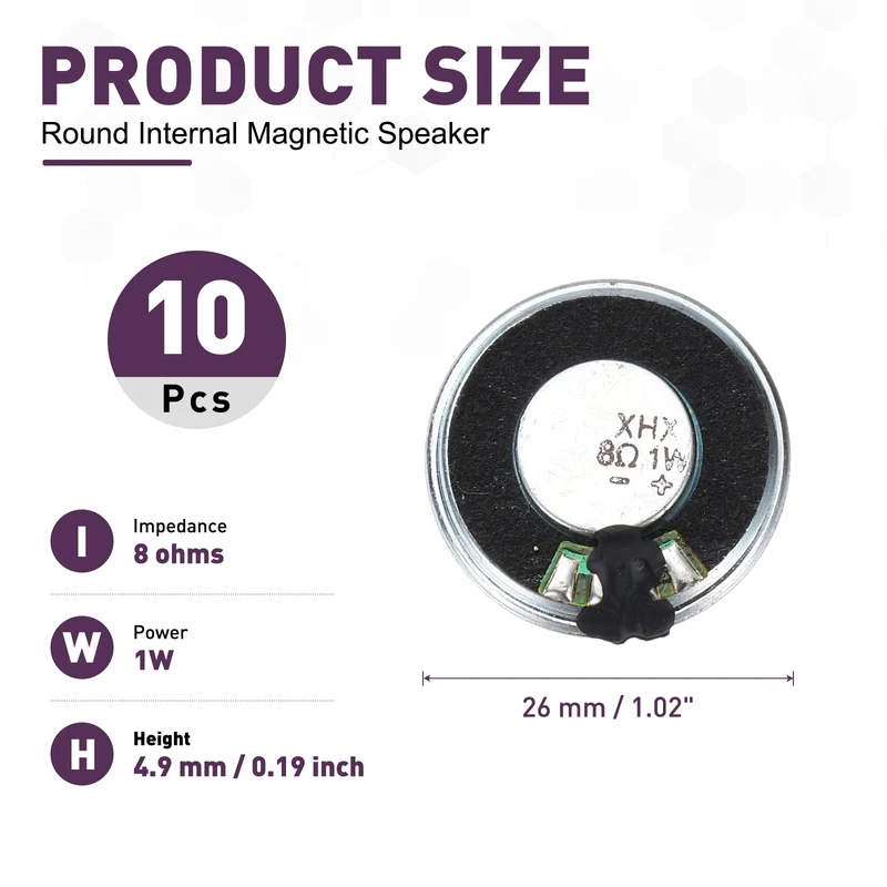 10Pcs 8 Ohm 1W 26mm Dia Round Micro Speaker Iron Shell Black