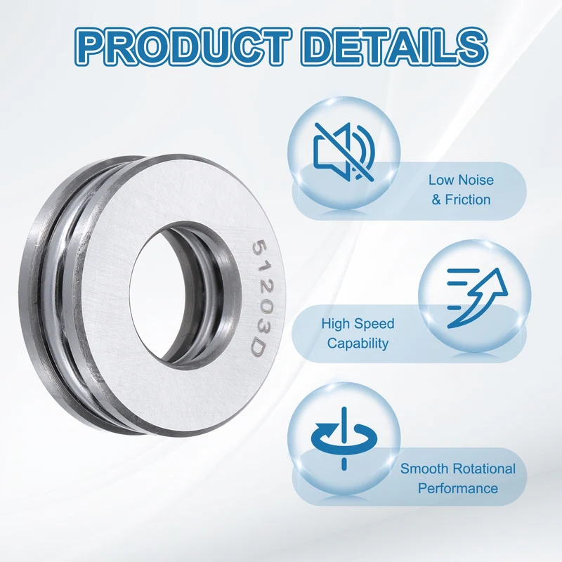 51203D Thrust Ball Bearing, Axial Ball Bearing 16.5x35x11.5mm 2Pcs