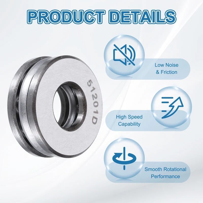 51201D Thrust Ball Bearing, Axial Ball Bearing 11.5x28x11mm 2Pcs