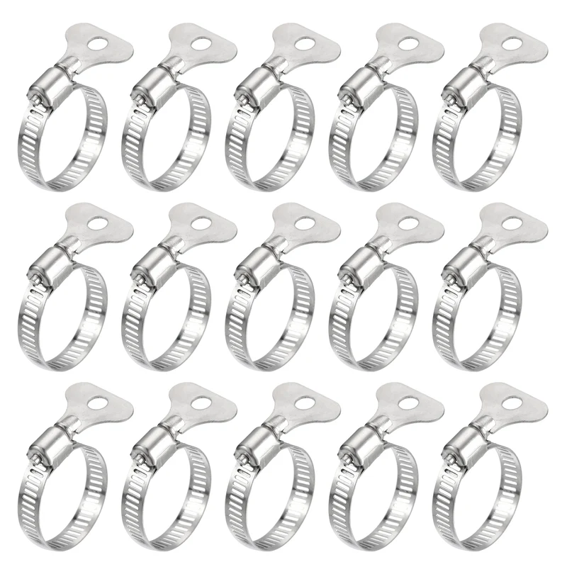 Worm Gear Hose Clamp 15pcs 3/4"-1 1/4" Key Type Adjustable Stainless Steel Clamp