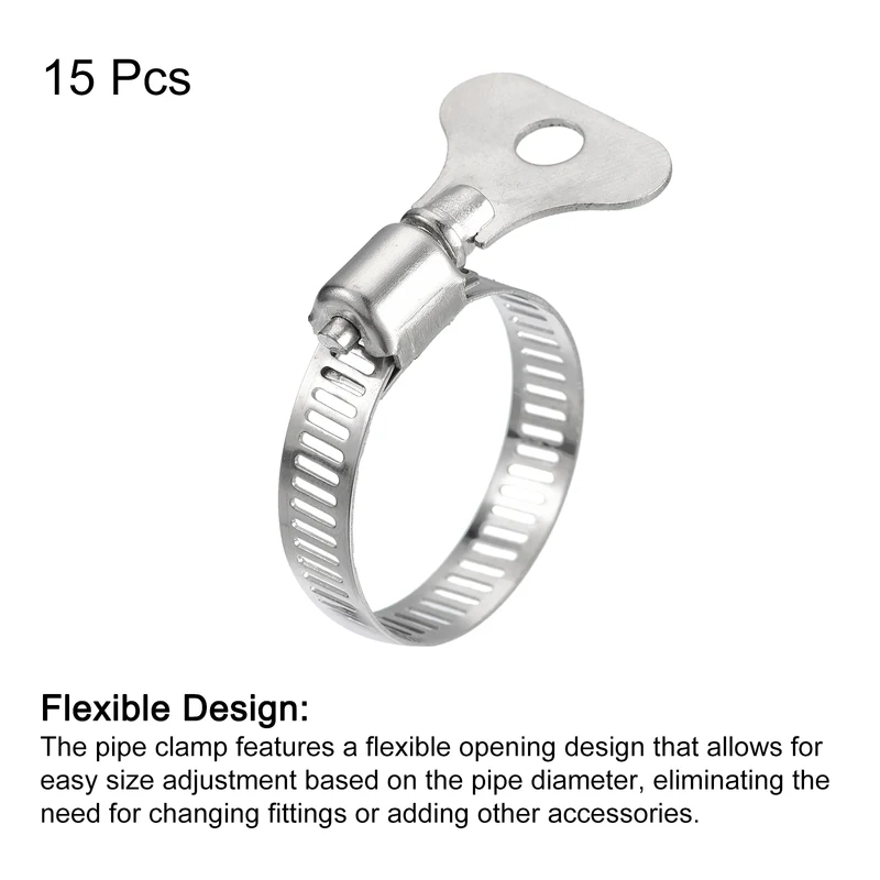 Worm Gear Hose Clamp 15pcs 3/4"-1 1/4" Key Type Adjustable Stainless Steel Clamp