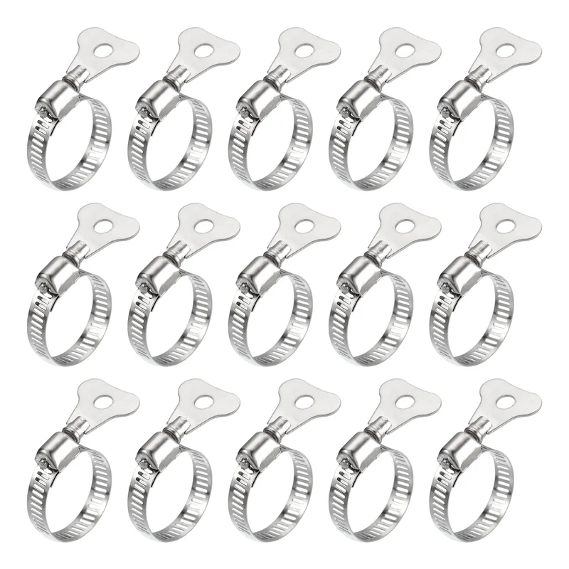 Worm Gear Hose Clamp 15pcs 3/4"-1 1/8" Key Type Adjustable Stainless Steel Clamp