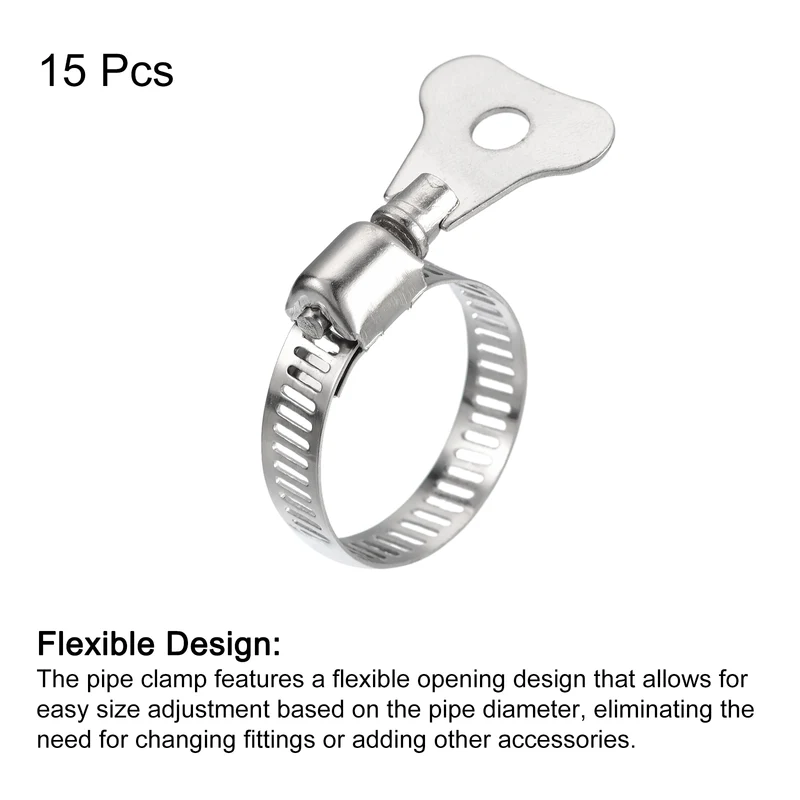 Worm Gear Hose Clamp 15pcs 3/4"-1 1/8" Key Type Adjustable Stainless Steel Clamp