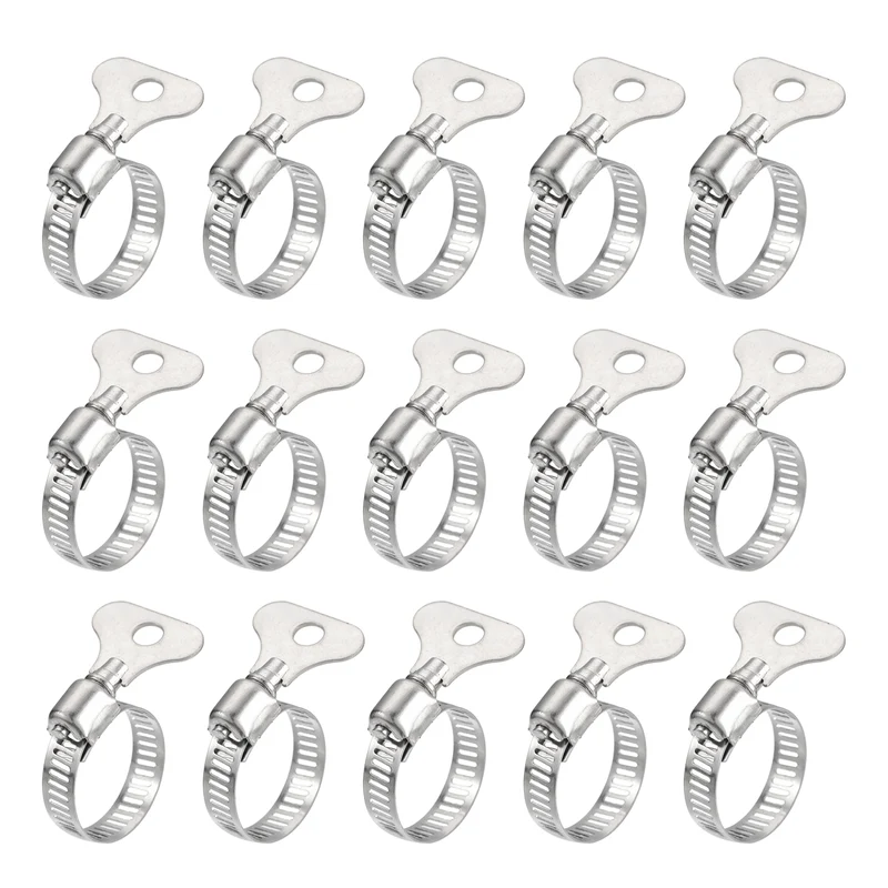 Worm Gear Hose Clamp 15pcs 5/8"-1" Key Type Adjustable Stainless Steel Clamp