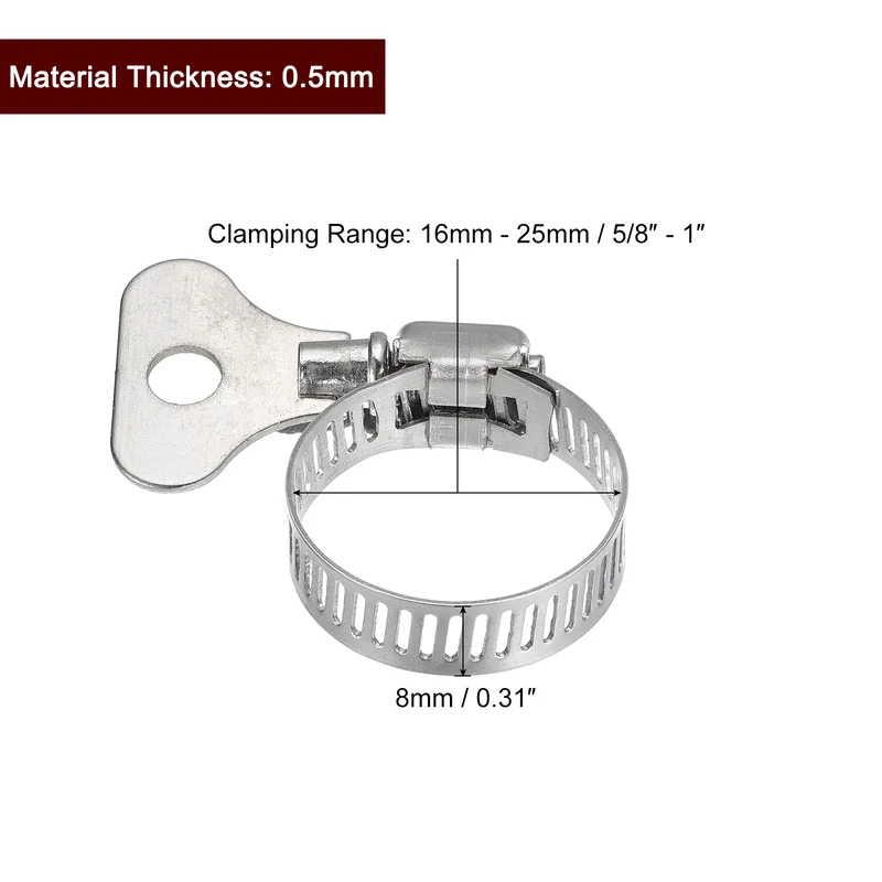 Worm Gear Hose Clamp 15pcs 5/8"-1" Key Type Adjustable Stainless Steel Clamp
