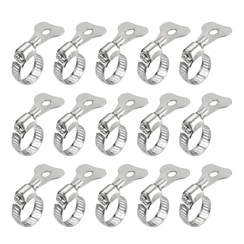 Worm Gear Hose Clamp 15pcs 1/2"-3/4" Key Type Adjustable Stainless Steel Clamp