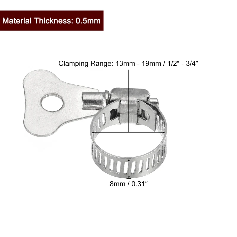 Worm Gear Hose Clamp 15pcs 1/2"-3/4" Key Type Adjustable Stainless Steel Clamp
