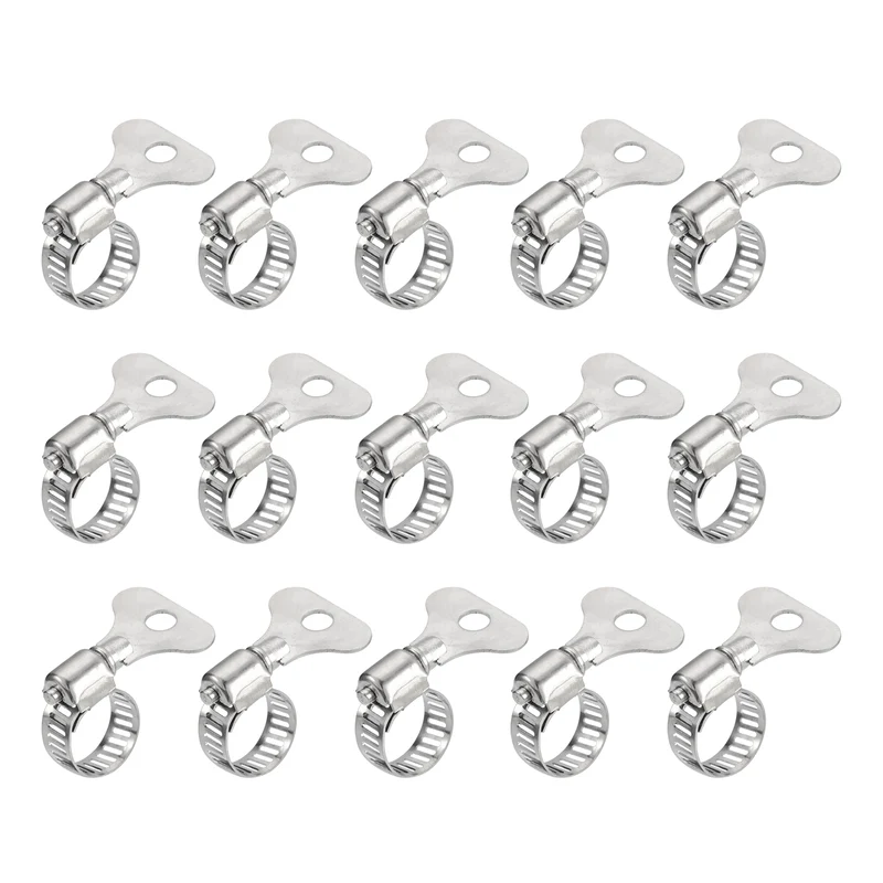Worm Gear Hose Clamp 15pcs 3/8"-5/8" Key Type Adjustable Stainless Steel Clamp