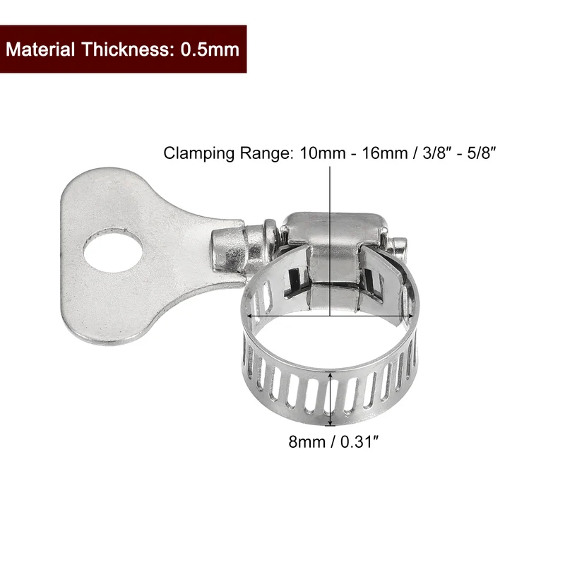Worm Gear Hose Clamp 15pcs 3/8"-5/8" Key Type Adjustable Stainless Steel Clamp