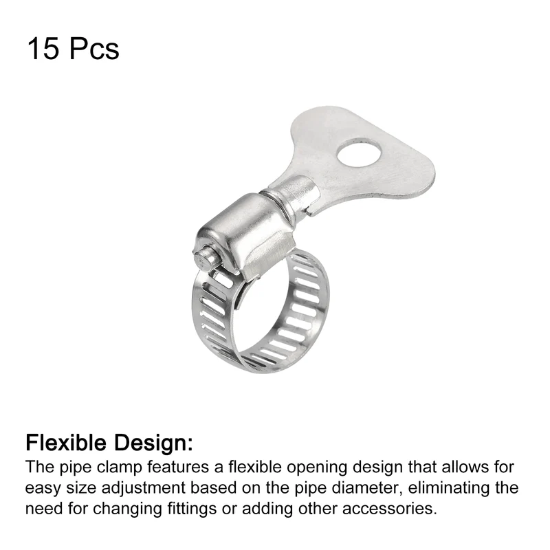 Worm Gear Hose Clamp 15pcs 3/8"-5/8" Key Type Adjustable Stainless Steel Clamp