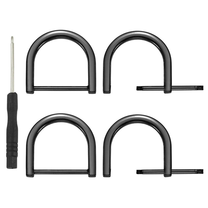 4Pcs 1-1/4 Inch D-Rings Screw in Shackle Horseshoe U Shape D Rings, Black