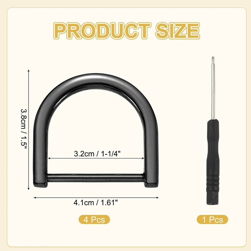 4Pcs 1-1/4 Inch D-Rings Screw in Shackle Horseshoe U Shape D Rings, Black