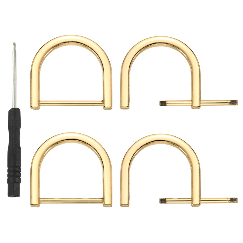 4Pcs 1-1/4 Inch D-Rings Screw in Shackle Horseshoe U Shape D Rings, Light Gold