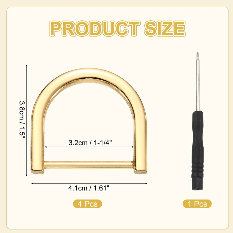 4Pcs 1-1/4 Inch D-Rings Screw in Shackle Horseshoe U Shape D Rings, Light Gold