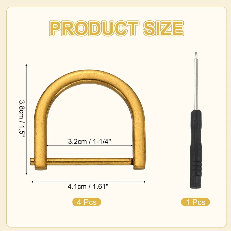 4Pcs 1-1/4 Inch D-Rings Screw in Shackle Horseshoe U Shape D Rings, Dark Gold