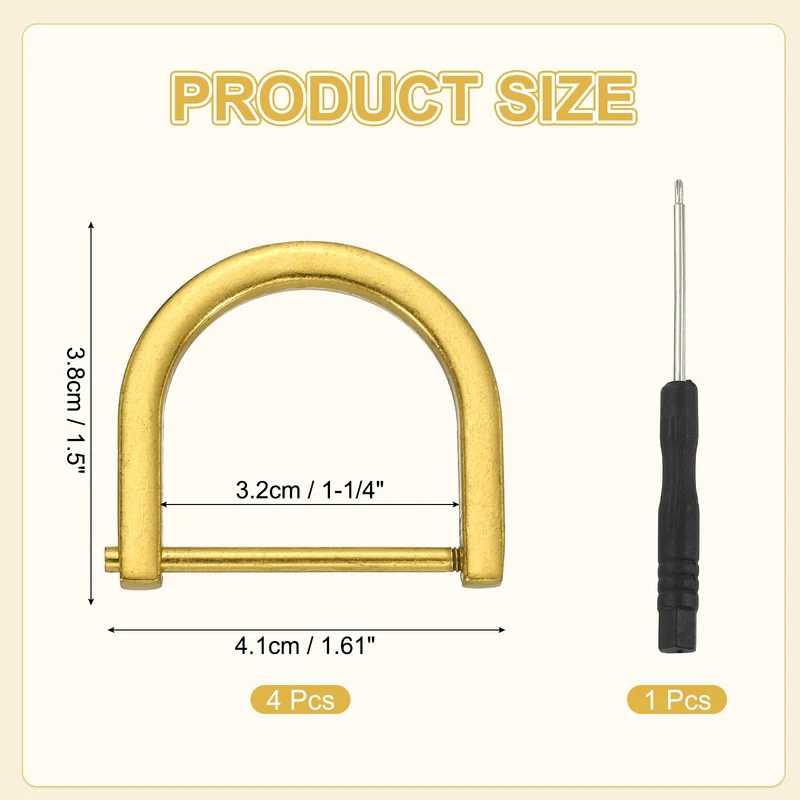 4Pcs 1-1/4 Inch D-Rings Screw in Shackle Horseshoe U Shape D Rings, Gold