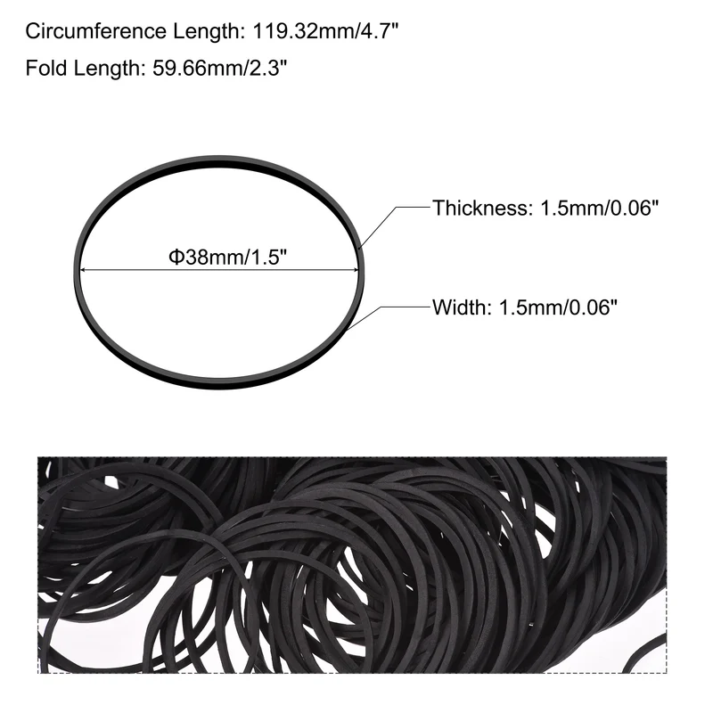 Rubber Band Stretchable Rubber Elastic Band Black 1.5inch Dia for Home Office, Pack of 700