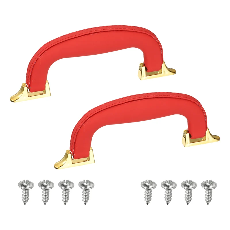 2Pcs Leather Luggage Handle Replacement Strap Handle for Handbag Red/Gold