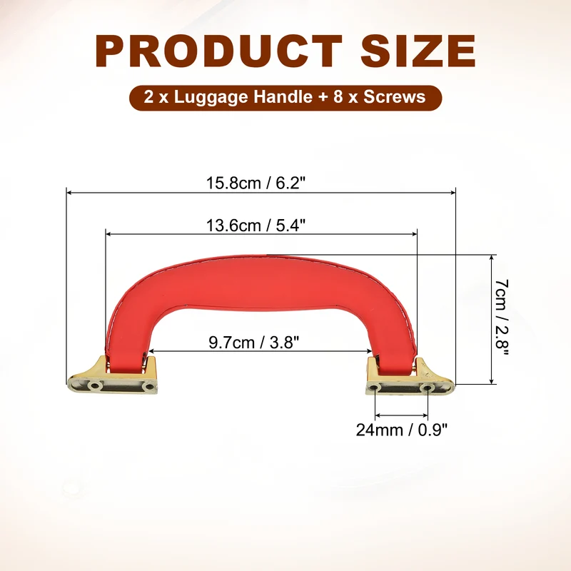 2Pcs Leather Luggage Handle Replacement Strap Handle for Handbag Red/Gold